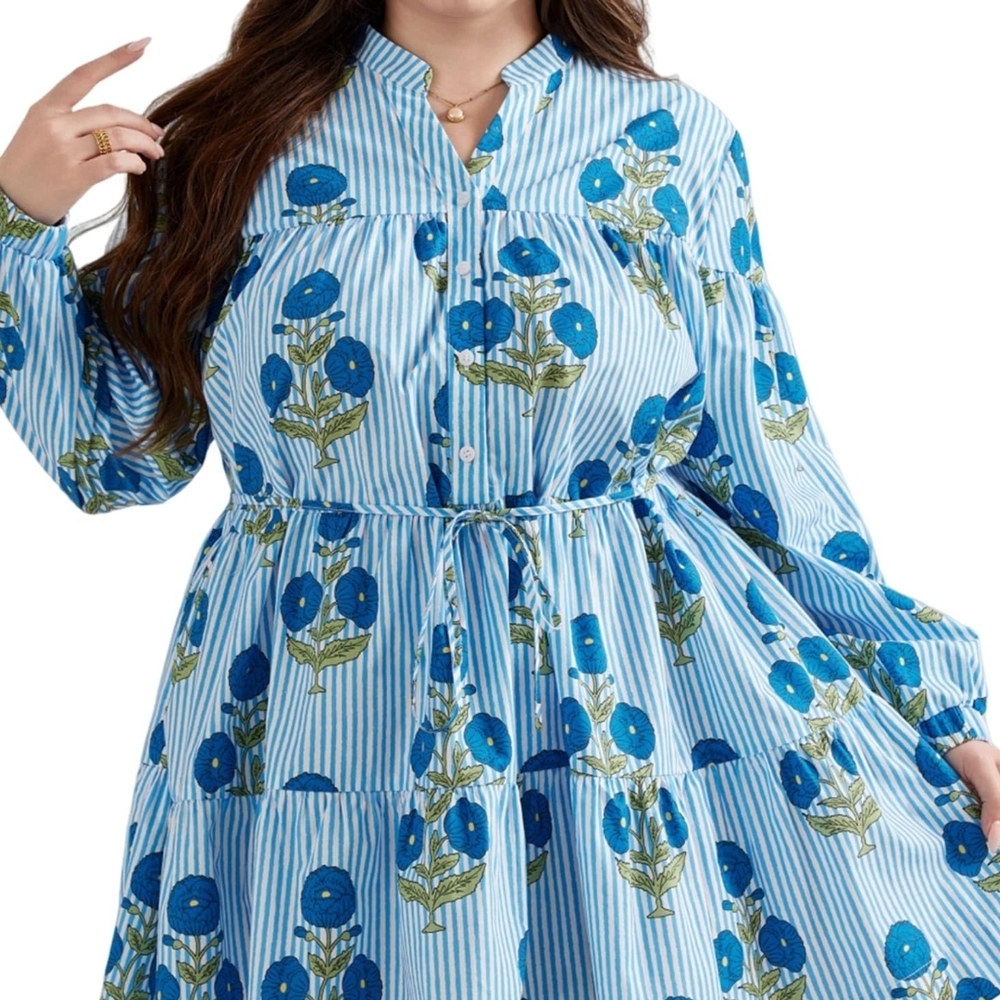 Floral Blue Striped Dress